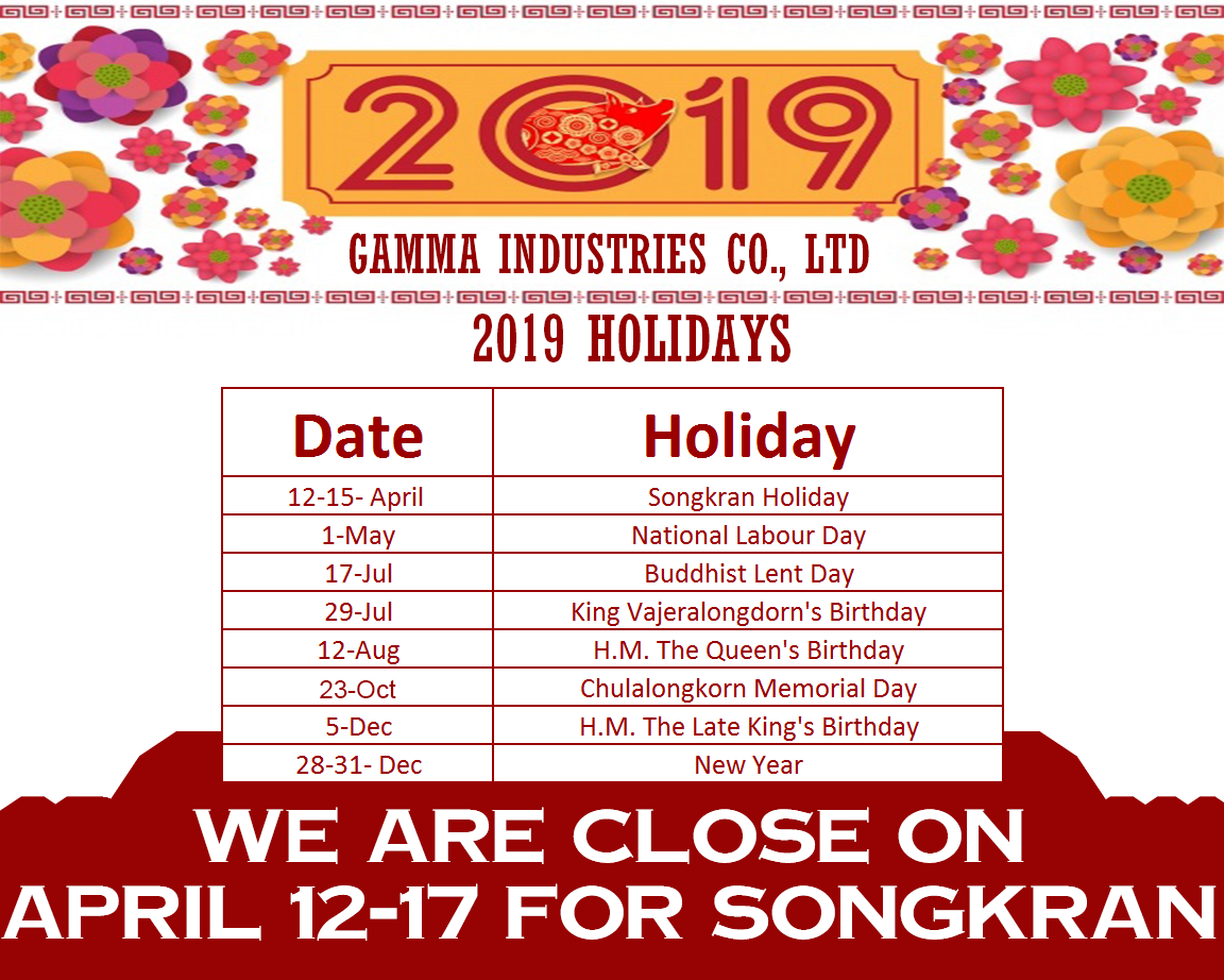 Gamma Industries Holidays 2019